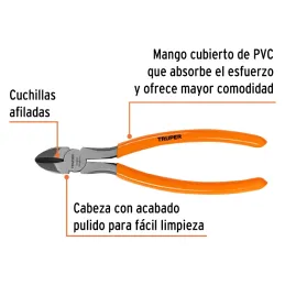 Alicates de corte diagonal 8" CrVanadio MangoPVC Truper 12353 Truper-Alicates de corte diagonal 8" CrVanadio MangoPVC Truper 123