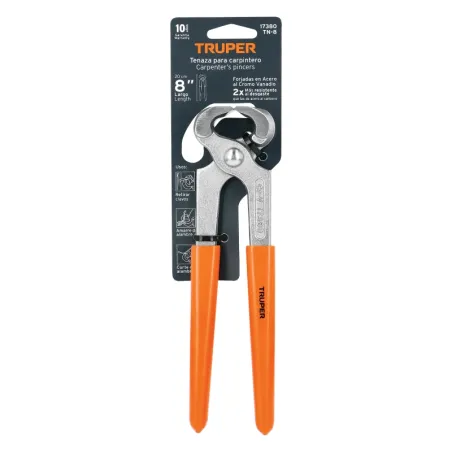 Alicate Tenaza 8", para carpinteros en acero al cromo vanadio, Mango de vinil, TN-8 17380 Truper Truper-Tenazas para carpinteros