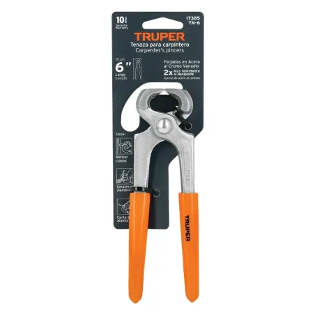 Alicate Tenaza 6", para carpinteros en acero al cromo vanadio, Mango de vinil, TN-6 17385 Truper Truper-Tenazas para carpinteros