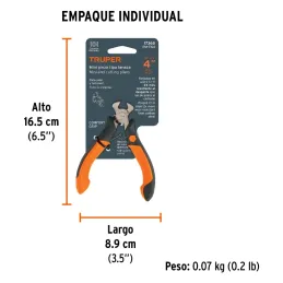 Alicates Tenaza 4" ComfortGrip CrVanadio Truper 17368 Truper-Alicate tipo tenaza 4" Comfort Grip acero al cromo vanadio, PM-TN4 