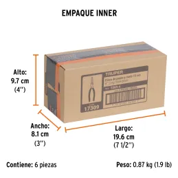 Alicates de punta y corte 6" CrVanadio MangoPVC Truper 17309 Truper-Alicates de punta y corte 6" CrVanadio MangoPVC  Truper 1730