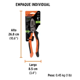 Alicates universal 8" Aislado 1000v ComfortGrip CrVanadio Truper 12350 Truper-Alicates universal 8" Aislado 1000v ComfortGrip Cr