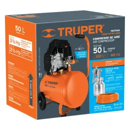 Compresoras 50L 3.5HP Lubricada Automatico Bifasico Con Manguera y Pistola, Truper 101744 Truper-Compresoras 50L 3.5HP Lubricada