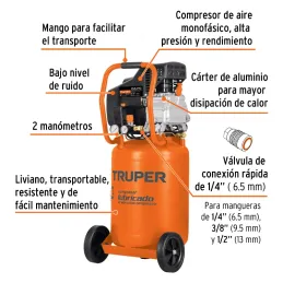 Compresoras 50L 3.5HP Lubricada Automatico Bifasico, Truper 102117 Truper-Compresora 50L 3.5HP Lubricada Automatico Bifasico, Tr