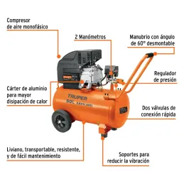 Compresoras de Aire de 3.5 HP 50L, Arranque Automatico, COMP-50LT-260 11837 Truper Truper-Compresoras de Aire de 3.5 HP 50L, Arr