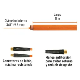 Mangueras para compresor de Alta Presion de PVC 5m 3/8" Conector Movil, MAN-PI-5-3/8 10892 Truper Truper-Manguera para compresor