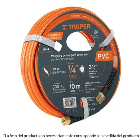Mangueras para compresor de Alta Presion de PVC 5m 3/8" Conector Movil, MAN-PI-5-3/8 10892 Truper Truper-Manguera para compresor
