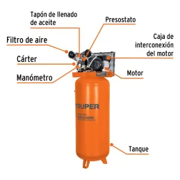 Compresoras de Aire de 4HP 240L Vertical, Uso Ininterrumpido Arranque Automatico, Truper COMP-240LVC 102130 Truper-Compresoras d