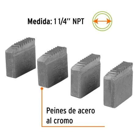 Peine para Tarraja 1 1/4" Cuerda 11 1/2 NPT, Incluye 4 Piezas, P-850-1-1/4 13081 Truper Truper-Peine para Tarraja 1 1/4" Cuerda 