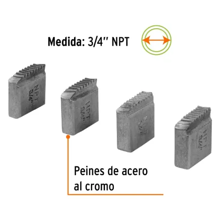 Peine para Tarraja 3/4" Cuerda 14 NPT, Incluye 4 Piezas, P-850-1/3 13077 Truper Truper-Peine para Tarraja 3/4" Cuerda 14 NPT, In