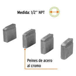 Peine para Tarraja 1/2" Cuerda 14 NPT, Incluye 4 Piezas, P-850-1/2 13075 Truper Truper-Peine para Tarraja 1/2" Cuerda 14 NPT, In