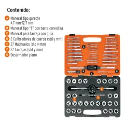 Machos y Tarrajas Juego de 60 Piezas en MM y Pulgadas en acero al cromo, J-MATA-60 11443 Truper Truper-Machos y Tarrajas Juego d
