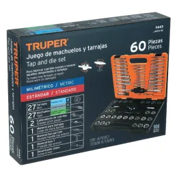 Machos y Tarrajas Juego de 60 Piezas en MM y Pulgadas en acero al cromo, J-MATA-60 11443 Truper Truper-Machos y Tarrajas Juego d