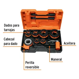 Tarrajas para Tubo Juego de 8 Piezas, Sistema Rosacado Reversible, Acero al Cromo, TA-851 13071 Truper Truper-Tarrajas para Tubo