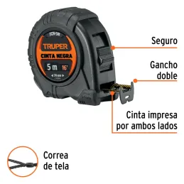 Winchas Flexometro Cinta Negra 5M TPR ABS Truper 102598 Truper-Winchas Flexometro Cinta Negra 5M TPR ABS Truper 102598 Carcasa d