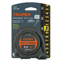 Winchas Flexometro Cinta Negra 8M TPR ABS Truper 11747 Truper-Winchas Flexometro Cinta Negra 8M TPR ABS Truper 11747Carcasa de A