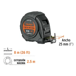 Winchas Flexometro Cinta Negra 8M TPR ABS Truper 11747 Truper-Winchas Flexometro Cinta Negra 8M TPR ABS Truper 11747Carcasa de A