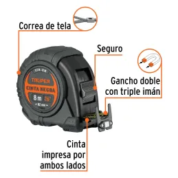 Winchas Flexometro Cinta Negra 8M TPR ABS Truper 11747 Truper-Winchas Flexometro Cinta Negra 8M TPR ABS Truper 11747Carcasa de A