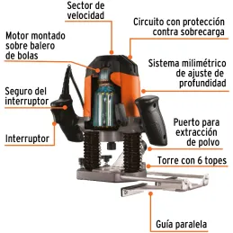 Ruteadora profesional 1200W 1-3/4HP 220V Truper 102463 Truper-Ruteadora profesional 1200W 1-3/4HP 220V Truper 102463 Motor de 1,