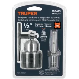 Mandriles Chucks con Llave 1/2" con adaptador SDS Plus Truper 102475 Truper-Mandriles Chucks con Llave 1/2" con adaptador SDS Pl