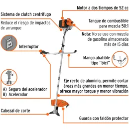 Desmalezadora a gasolina 63cc 3HP MangoTipoBici Desbrozadora Truper 11032 Truper-Desmalezadora a gasolina 63cc 3HP MangoTipoBici