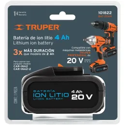 Batería ión Litio 20V 4Ah ROTI-20A TALI-20A DIMI-20A LIMI-20A Truper 101822 Truper-Batería ión Litio 20V 4Ah ROTI-20A TALI-20A D