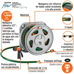 Manguera Pistola Porta Mangueras 1/2" x20m 3Capas Truper 102208 Truper-Manguera Pistola Porta Mangueras 1/2" x20m 3Capas Truper 