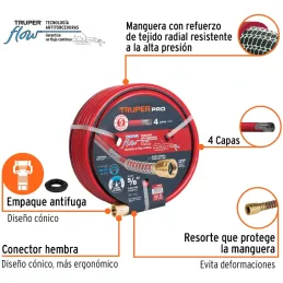 Mangueras 5/8" x30m 4capas SReforzada ConexionesMetalicas Truper 16040 Truper-Mangueras 5/8" x30m 4capas SReforzada ConexionesMe