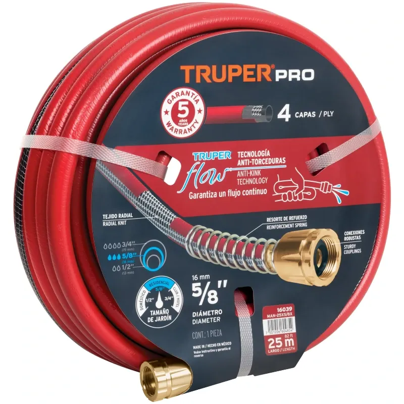 Mangueras 5/8" x25m 4capas SReforzada ConexionesMetalicas Truper 16039 Truper-Mangueras 5/8" x25m 4capas SReforzada ConexionesMe