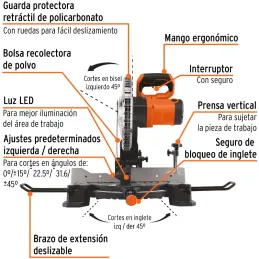 Sierra Ingleteadora 10" 1900W compuesta 220V Madera Aluminio Truper 103221 Truper-Sierra Ingleteadora 10" 1900W compuesta 220V M