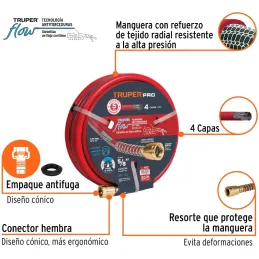 Mangueras 5/8" x20m 4capas SReforzada ConexionesMetalicas Truper 16035 Truper-Mangueras 5/8" x20m 4capas SReforzada ConexionesMe