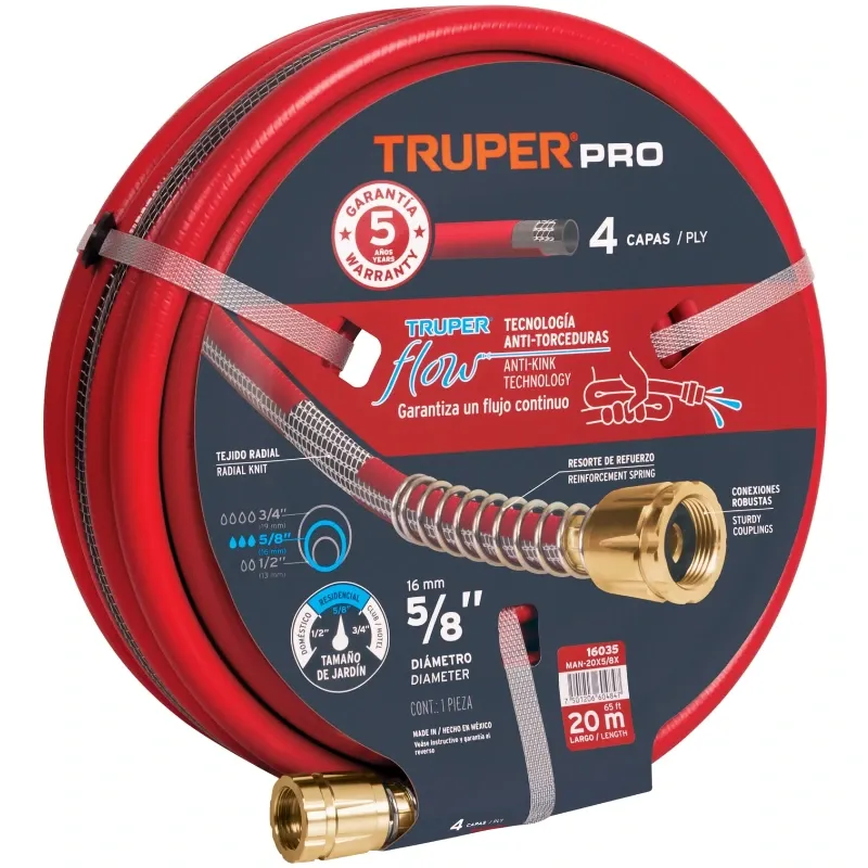 Mangueras 5/8" x20m 4capas SReforzada ConexionesMetalicas Truper 16035 Truper-Mangueras 5/8" x20m 4capas SReforzada ConexionesMe