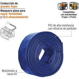 Rollos Mangueras Plana 3" x100m Descarga para motobombas Truper 100866 Truper-Rollos Mangueras Plana 3" x100m Descarga para moto