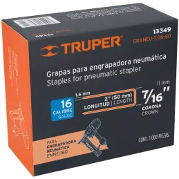 Grapas Corona 7/16" Calibre 16 L50mm Engrapadora Neumatica C1000u Truper 13349 Truper-Grapas Corona 7/16" Calibre 16 L50mm Engra