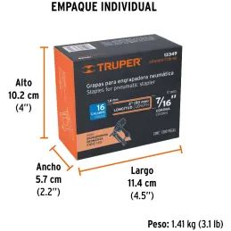 Grapas Corona 7/16" Calibre 16 L50mm Engrapadora Neumatica C1000u Truper 13349 Truper-Grapas Corona 7/16" Calibre 16 L50mm Engra