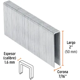 Grapas Corona 7/16" Calibre 16 L50mm Engrapadora Neumatica C1000u Truper 13349 Truper-Grapas Corona 7/16" Calibre 16 L50mm Engra