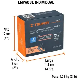 Grapas Corona 7/16" Calibre 16 L45mm Engrapadora Neumatica C1000u Truper 13348 Truper-Grapas Corona 7/16" Calibre 16 L45mm Engra