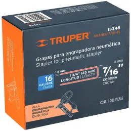 Grapas Corona 7/16" Calibre 16 L45mm Engrapadora Neumatica C1000u Truper 13348 Truper-Grapas Corona 7/16" Calibre 16 L45mm Engra