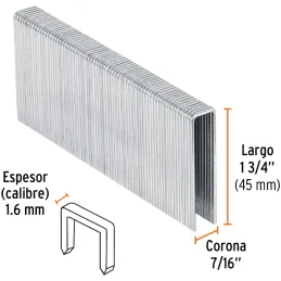 Grapas Corona 7/16" Calibre 16 L45mm Engrapadora Neumatica C1000u Truper 13348 Truper-Grapas Corona 7/16" Calibre 16 L45mm Engra
