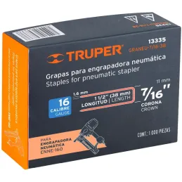 Grapas Corona 7/16" Calibre 16 L38mm Engrapadora Neumatica C1000u Truper 13335 Truper-Grapas Corona 7/16" Calibre 16 L38mm Engra