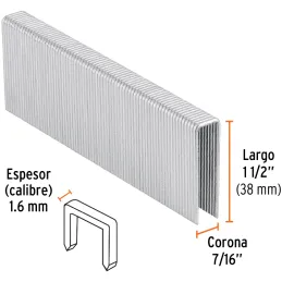 Grapas Corona 7/16" Calibre 16 L38mm Engrapadora Neumatica C1000u Truper 13335 Truper-Grapas Corona 7/16" Calibre 16 L38mm Engra