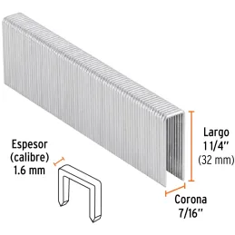 Grapas Corona 7/16" Calibre 16 L32mm Engrapadora Neumatica C1000u Truper 13334 Truper-Grapas Corona 7/16" Calibre 16 L32mm Engra
