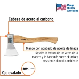Hacha europeo 800g MangoHickory 15-1/2" Truper 100494 Truper-Hacha europeo 800g MangoHickory 15-1/2" Truper 100494 Cabeza en ace