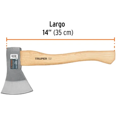 Hacha europeo 600g MangoHickory 14" Truper 14954 Truper-Hacha europeo 600g MangoHickory 14" Truper 14954 Cabeza en acero al carb