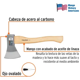 Hacha europeo 600g MangoHickory 14" Truper 14954 Truper-Hacha europeo 600g MangoHickory 14" Truper 14954 Cabeza en acero al carb