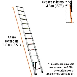 Escaleras Telescopica 13 peldaños T2 102kg Plegable Aluminio Truper 101904 Truper-Escaleras Telescopica 13 peldaños T2 102kg Ple