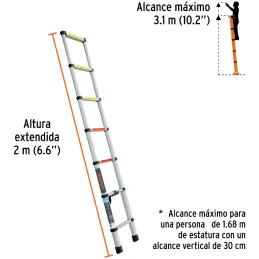 Escaleras Telescopica 7 peldaños T2 102kg Plegable Aluminio Truper 101903 Truper-Escaleras Telescopica 7 peldaños T2 102kg Plega
