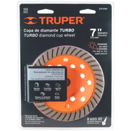 Copas de diamantes Turbo 7" DesbastePulidoNivelar Concreto E7/8 Truper 12259 Truper-Copas de diamantes Turbo 7" DesbastePulidoNi