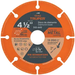Discos de diamantes 4-1/2" x1.6mm para corte metal E7/8 Truper 15152 Truper-Discos de diamantes 4-1/2" x1.6mm para corte metal E