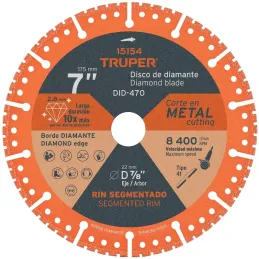 Discos de diamantes 7" x2.8mm para corte metal E7/8 Truper 15154 Truper-Discos de diamantes 7" x2.8mm para corte metal E7/8 Trup